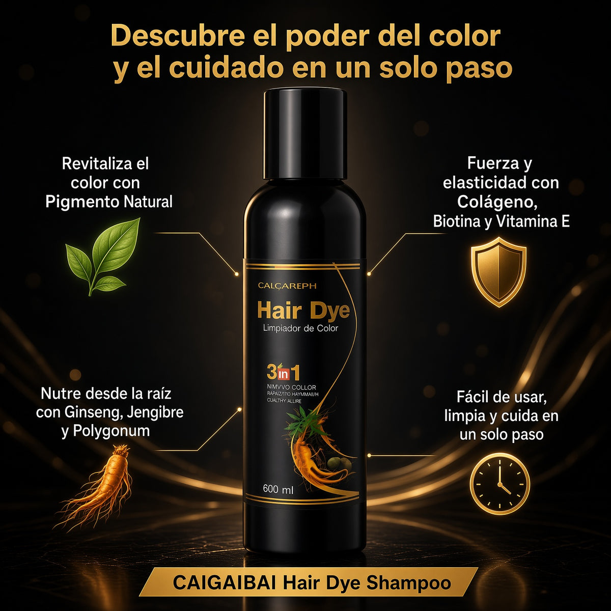 Shampoo Cubre Canas 3 en 1 CAIGAIBAI – Cubre tus canas mientras lavas el cabello y lo deja brillante y nutrido