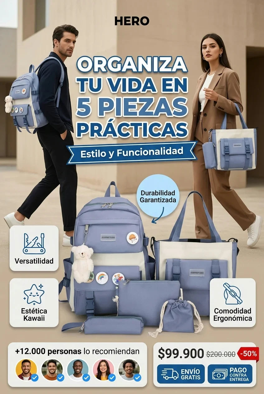Kit Maleta Mochila Bolsos 5 En 1